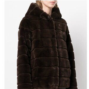 Apparis Goldy Hooded Espresso Faux-Fur Coat Size Small